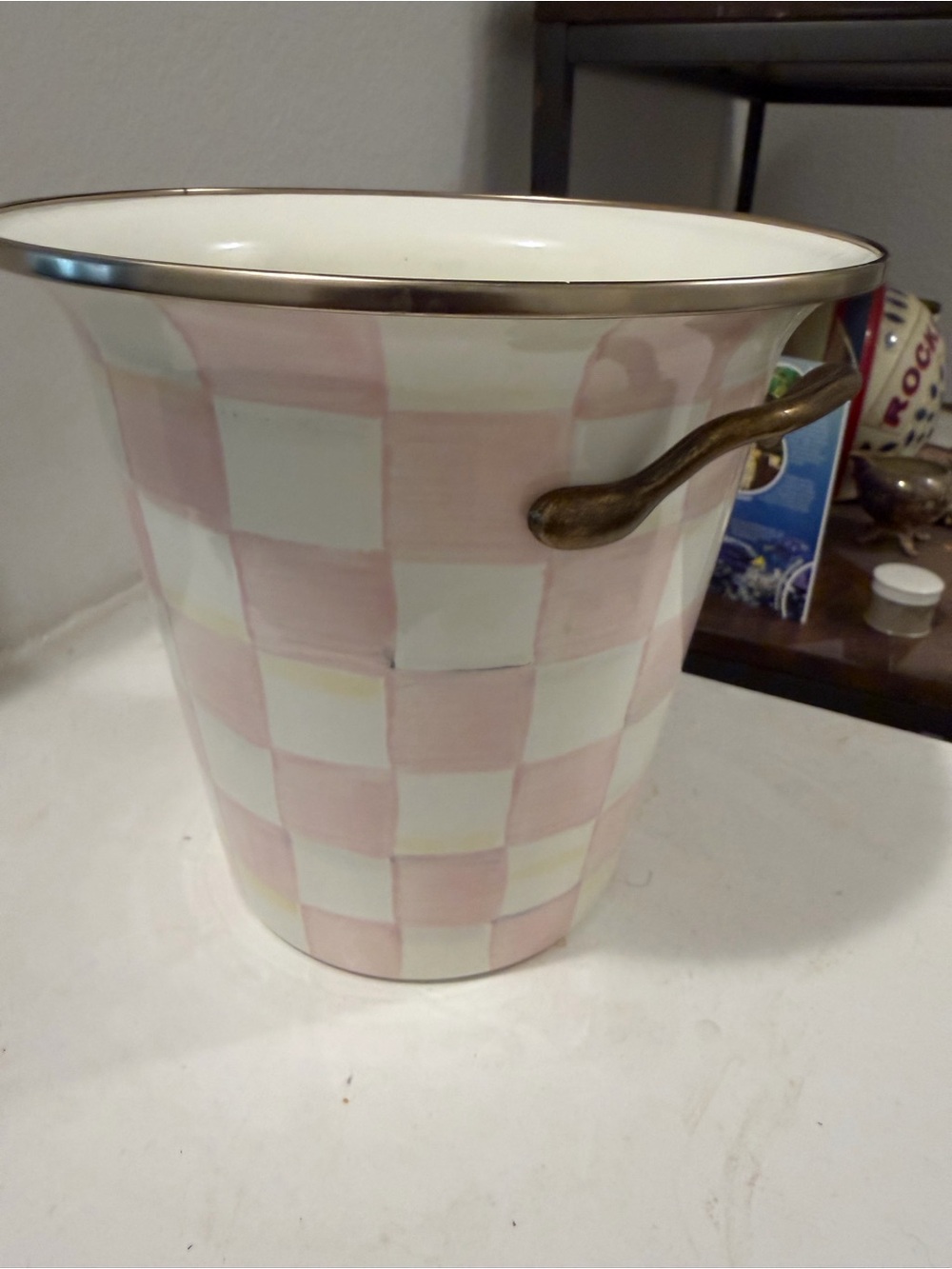 MacKenzie-Childs Pink and White Check Ice Cooler